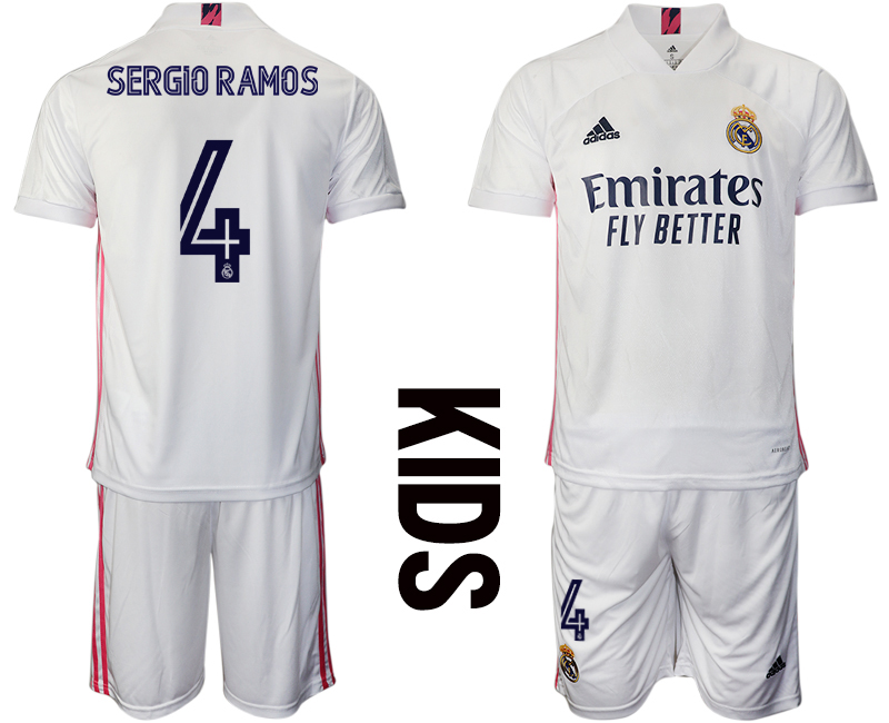 Youth 2020-2021 club Real Madrid home #4 white Soccer Jerseys->customized soccer jersey->Custom Jersey